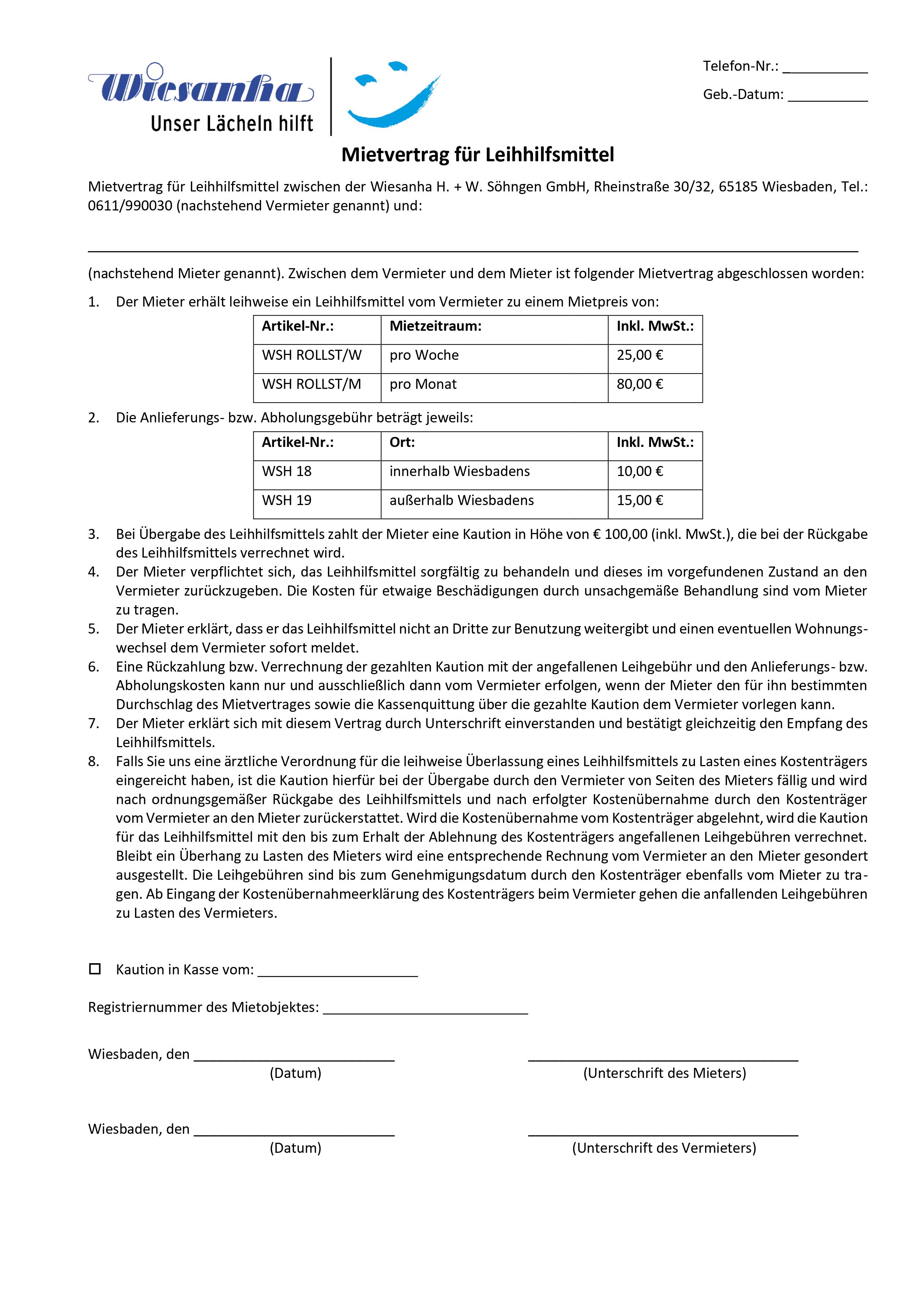 Mietvertrag Rollstuhl